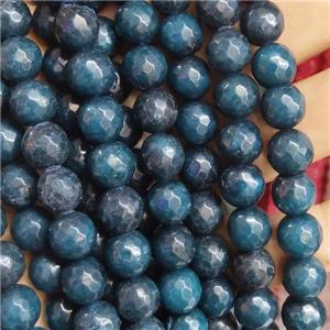 blue Jade Beads, faceted round, b-grade, approx 10mm dia