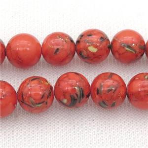 synthetic turquoise beads with shelled, round, red, approx 12mm dia