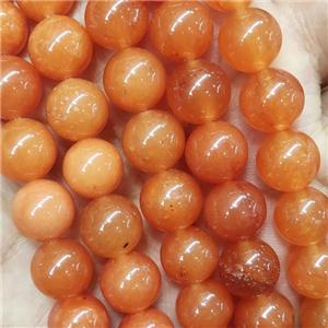 round Jade Beads, orange dye, approx 10mm dia