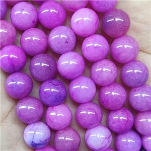 round Jade Beads, fuchsia dye, approx 10mm dia