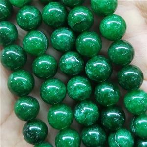 round Jade Beads, dp.green dye, approx 10mm dia