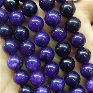 round Jade Beads, purple dye, approx 10mm dia