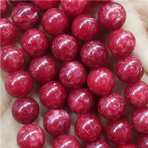 round Jade Beads, red dye, approx 10mm dia