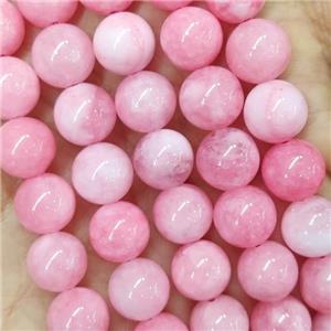 round Jade Beads, lt.pink dye, approx 10mm dia
