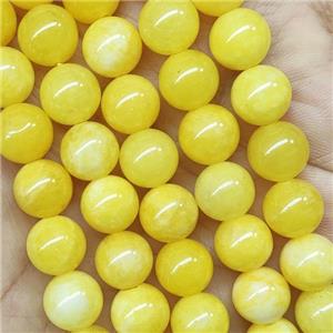 round Jade Beads, yellow dye, approx 10mm dia