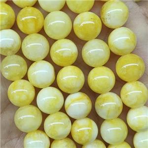round yellow Jade Beads, dye, approx 10mm dia