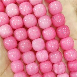 Pink Jade Barrel Beads Dye, approx 10mm