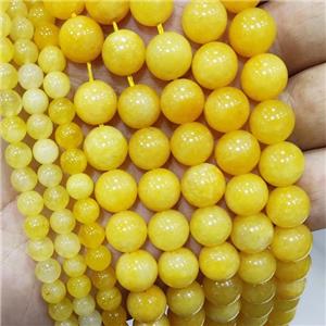 Yellow Spong Jade Beads Smooth Round, approx 10mm dia