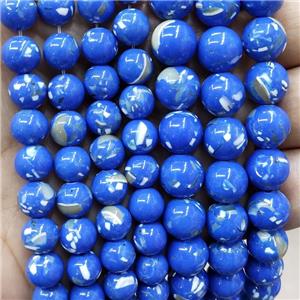 Blue Jade Beads Inlay Trochid Shell Dye Smooth Round, approx 4mm dia