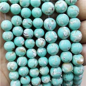 Teal Jade Beads Inlay Trochid Shell Dye Smooth Round, approx 4mm dia