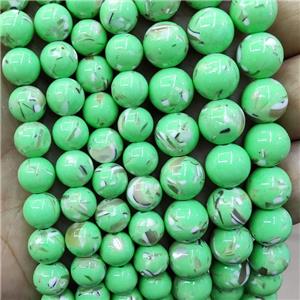 Green Jade Beads Inlay Trochid Shell Dye Smooth Round, approx 4mm dia