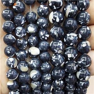 Black Jade Beads Inlay Trochid Shell Dye Smooth Round, approx 6mm dia