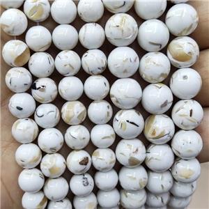 White Jade Beads Inlay Trochid Shell Dye Smooth Round, approx 4mm dia