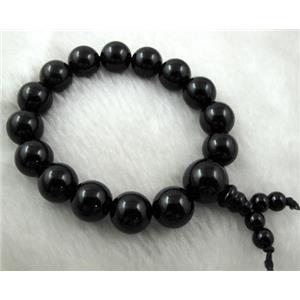 Stretch Jade bracelet, Black, 12mm dia, 8 inch length