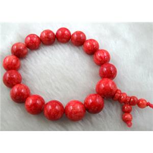 Stretch Jade bracelet, Red Turquiose, 12mm dia, 8 inch length