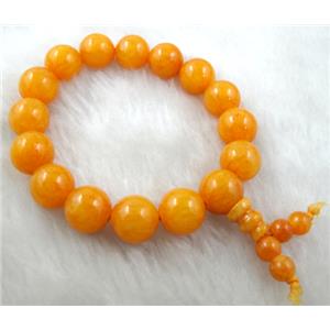 Jade bracelet, Orange, Stretch, 12mm dia, 8 inch length