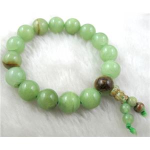 Stretch Jade bracelet, Green, 12mm dia, 8 inch length