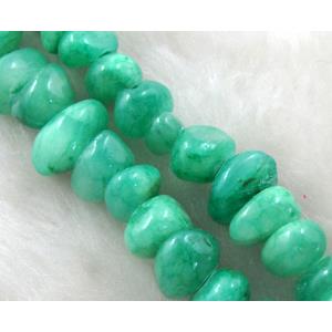mashan jade bead chip, green dye, approx 5-10mm, 36 inch length