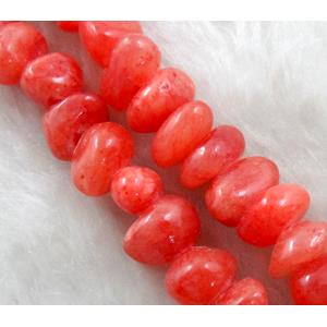 jade beads, red, Dye chips, stabile, approx 5-10mm, 36 inch length