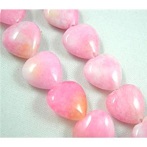 Jade beads, heart, pink, 12mm wide, 35pcs per st