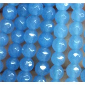 faceted round jade beads, sky-blue, approx 4mm dia, 15.5 inches