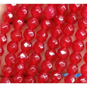 faceted round jade beads, ruby, approx 4mm dia, 15.5 inches