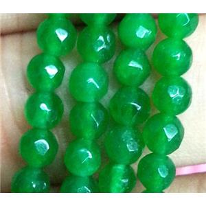green jade bead, faceted round, approx 4mm dia, 15.5 inches