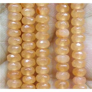 Jade bead, faceted rondelle, orange dye, approx 2x4mm