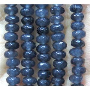 Jade bead, faceted rondelle, ink-blue dye, approx 2x4mm