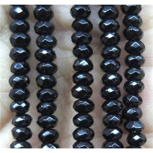 black Jade bead, faceted rondelle, dye, approx 2x4mm