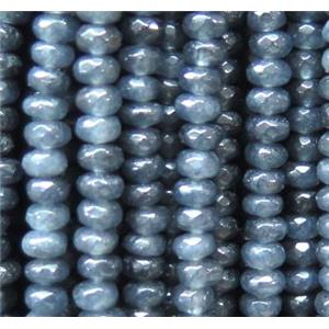 Jade beads, faceted rondelle, dark-gray, approx 2x4mm