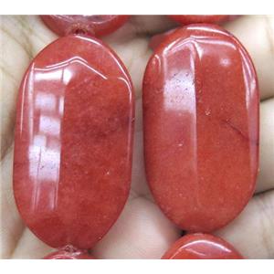 jade beads, oval, red dye, approx 24x45mm, 9pcs per st