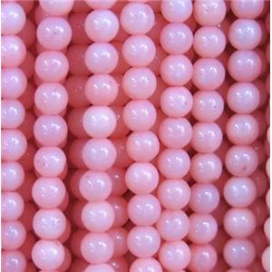 tiny jade beads, round, pink dye, approx 3mm dia