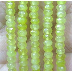 tiny jade bead, faceted rondelle, dye olive, approx 2x4mm