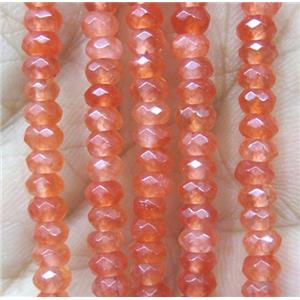 tiny jade bead, faceted rondelle, dye orange, approx 2x4mm