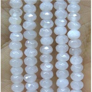 tiny jade bead, faceted rondelle, dye white, approx 2x4mm
