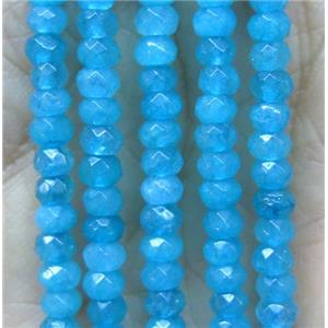 tiny jade bead, faceted rondelle, dye blue, approx 2x4mm