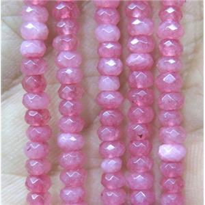 tiny jade bead, faceted rondelle, dye pink, approx 2x4mm