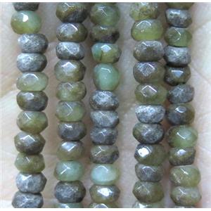 tiny jade beads, faceted rondelle, old green dye, approx 2x4mm