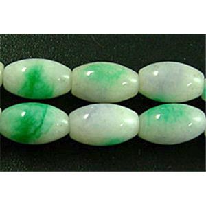 Jade beads, oval, white/green, 6x10mm, 39pcs per st