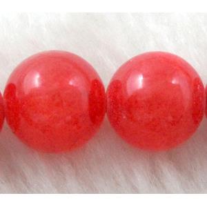 Round Jade beads, Red dye, 14mm dia, 28pcs per st