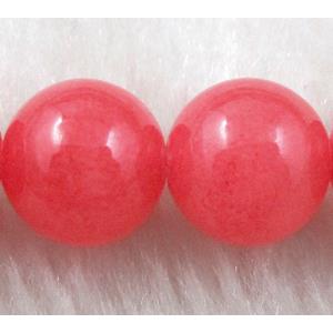 Round Jade bead, Red, dye, stabile, half transparent, 10mm dia, 40pcs per st