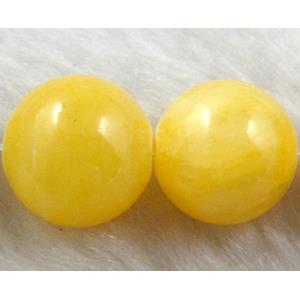 round Mashan Jade Beads, dye yellow, 10mm dia, 38pcs per st