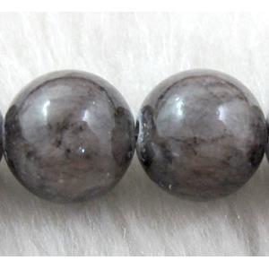 Round Jade gemstone, gray dye, 14mm dia, 27pcs per st