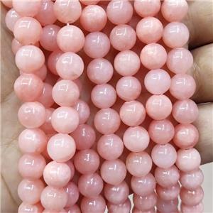 Natural Honey Jade Beads Smooth Round Peach Dye, 8mm dia, 48pcs per st