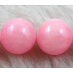 Round Jade beads, pink dye, stabile, 10mm dia, 38pcs per st
