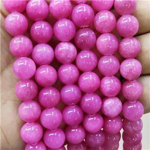Natural Honey Jade Beads Smooth Round Hotpink Dye, 12mm dia, 31pcs per st