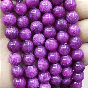 Natural Honey Jade Beads Smooth Round Purple Dye, 14mm dia, 27pcs per st