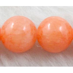 round jade beads, orange dye, stability, 14mm dia, 27pcs per st