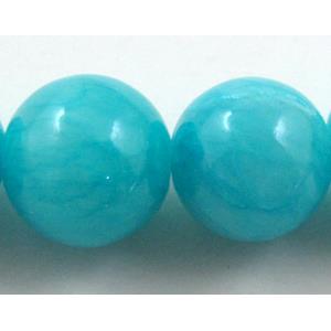 Natural Honey Jade Beads Smooth Round Teal Dye, 12mm dia, 31pcs per st